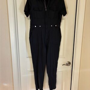 Tailored Black Short-Sleeve Utility Jumpsuit